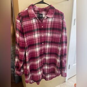 GAP Pink, Maroon and White Plaid Flannel Shirt